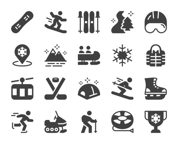 冬のスポーツとアクティビティ - アイコン - snowmobiling snow winter mountain点のイラスト素材／クリップアート素材／マンガ素材／アイコン素材