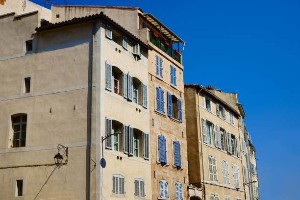 facade of provence style buiding in Marseille , France facade of provence style buiding in Marseille , France marseille panier stock pictures, royalty-free photos & images