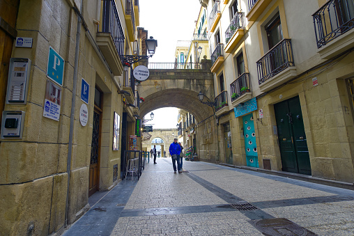 2020 02, San Sebastian - Spain. The empty streets of the city of San-Sebastian in Spain during the lockdown imposed by the Covid-19 pandemic