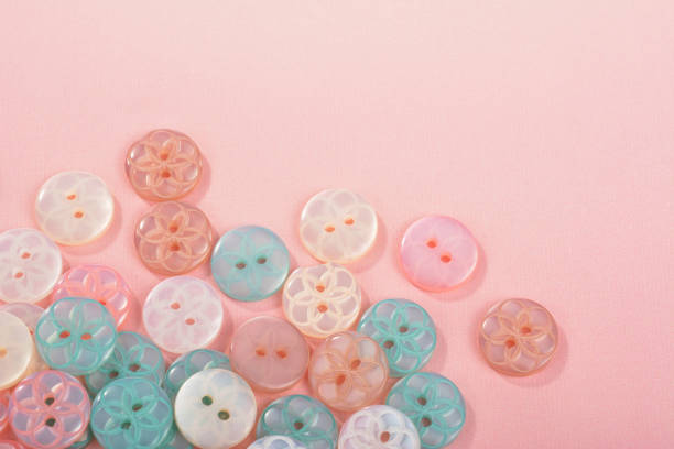 Small buttons made of natural mother of pearl. Flat lay, Top view