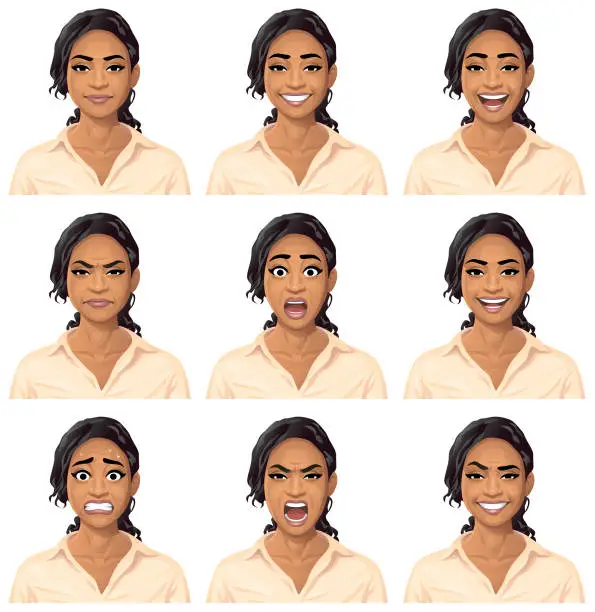 Vector illustration of Young Woman In Blouse Portrait - Emotions