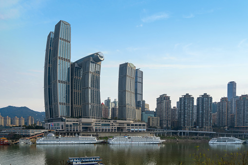 Skyscrapers and cruise terminals in Chongqing, China