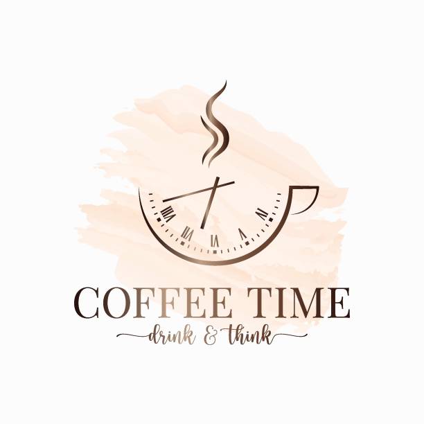 zegar filiżanki kawy czas wayercolor na białym tle tła - coffee time stock illustrations