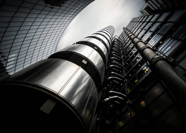 Generic metal and glass structures on exterior of modern building