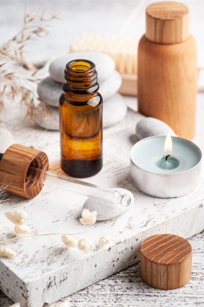 istock Wooden bottles with essential oil 1302433793