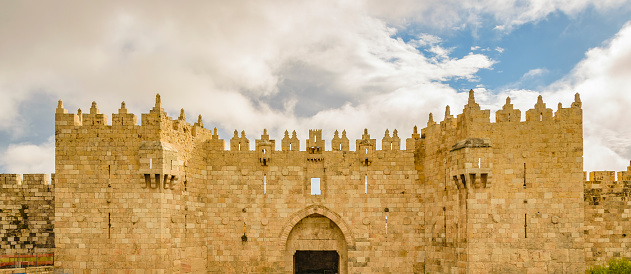 JERUSALEM, ISRAEL, DECEMBER - 2019 - Exterior view of jaffa gate, old jerusalem city.