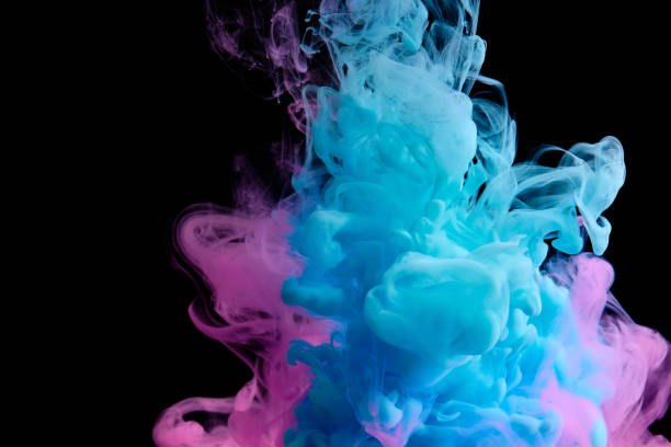 istock Fluid art. Abstract background. Blue-pink flow on black. 1302435168