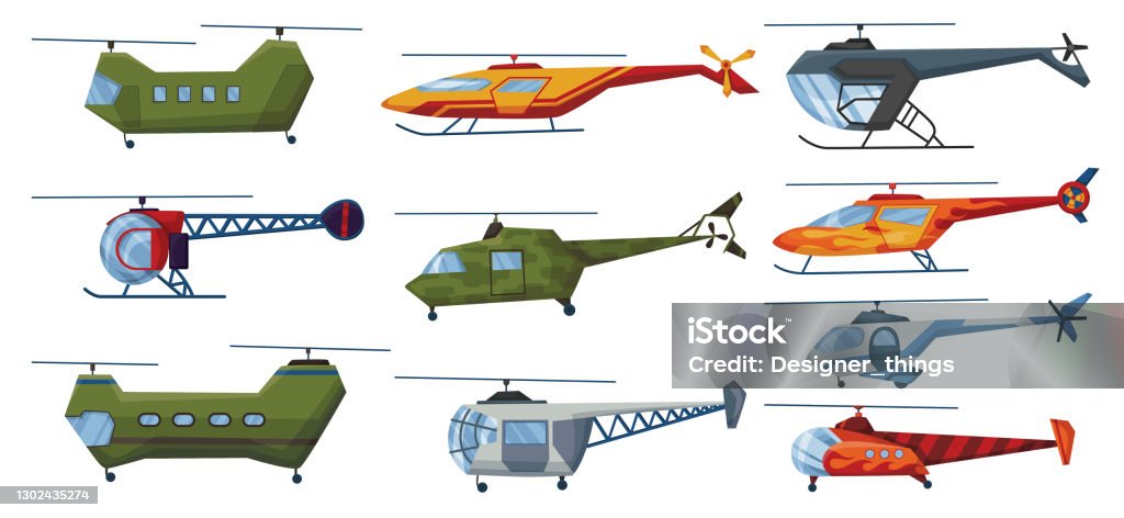  Ilustración de Conjunto De Aviación De Dibujos Animados De Helicóptero Transporte Avia Con Hélice Aislada En Blanco Carga Del Avión Del Rotor Del Helicóptero Del Helicóptero Recogida De Helicópteros De Transporte Militar