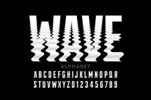 Water waves style font Water waves style font design, ripple effect alphabet letters and numbers rippled stock illustrations