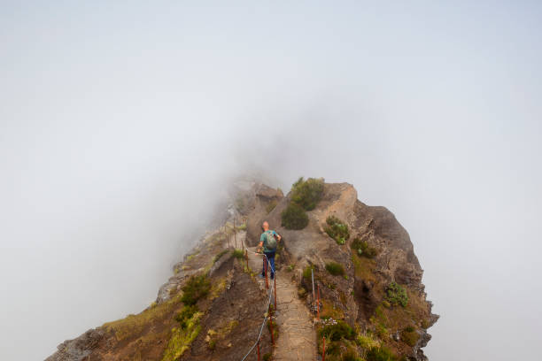 istock Man hiking aline in Madeira island 1302437440