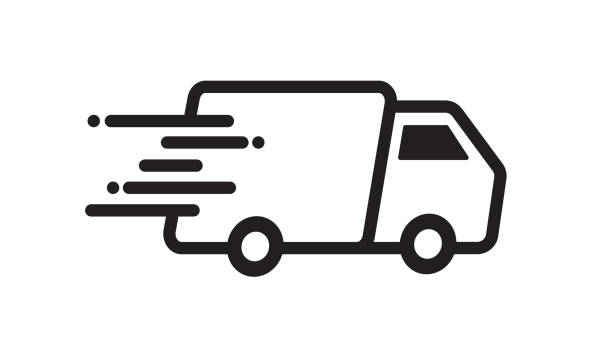 ilustraciones, imágenes clip art, dibujos animados e iconos de stock de icono del camión de entrega rápida. envío rápido. diseño para sitios web y aplicaciones móviles. - moving