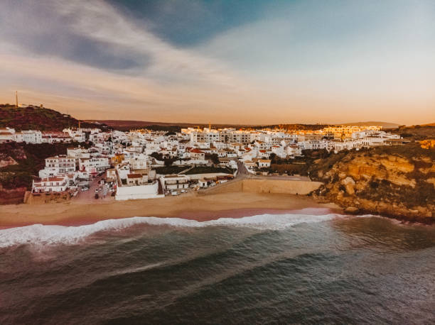 Burgau, Algarve, Portugal as Viewed from the Air Burgau, near Lagos, Algarve, Portugal as Viewed from the Air during sunset – a famous travel location lagos portugal stock pictures, royalty-free photos & images