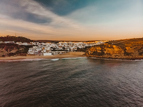 Burgau, near Lagos, Algarve, Portugal as Viewed from the Air during sunset – a famous travel location