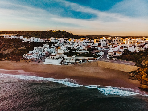 Burgau, near Lagos, Algarve, Portugal as Viewed from the Air during sunset – a famous travel location