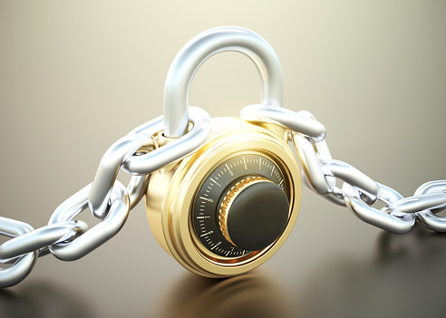 Gold combination padlock with silver chain