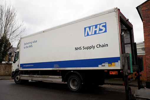 Rickmansworth, Hertfordshire, England, UK - February 16th 2021: NHS Supply Chain DAF LF 220 truck