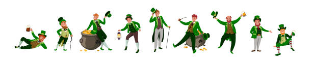 illustrazioni stock, clip art, cartoni animati e icone di tendenza di divertente personaggio dei cartoni animati leprechaun - leprechaun st patricks day cartoon luck