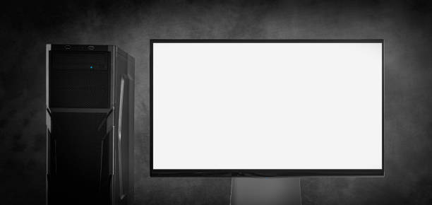 istock Computer monitor or TV on a dark background. 1302453025