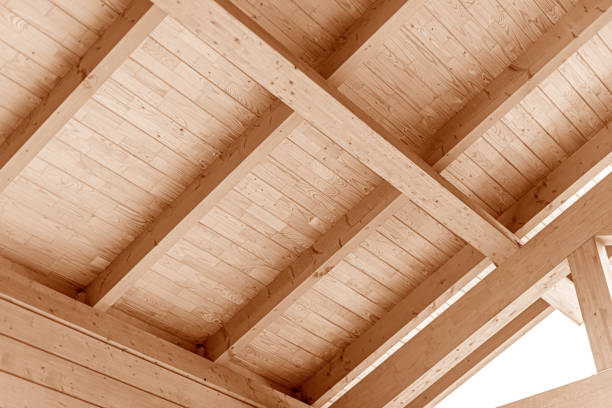 istock Wooden roof construction. 1302453079