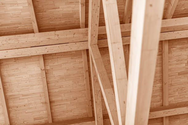 istock Wooden roof construction. 1302453111