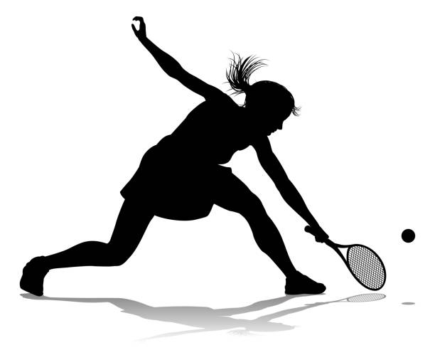 테니스 실루엣 스포츠 선수 여자 - tennis serving silhouette racket stock illustrations