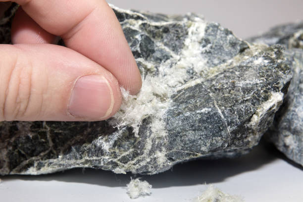 ภาพระยะใกล้ของเส้นใยแร่ใยหินในนิ้วมือของมนุษย์ - asbestos mineral ภาพสต็อก ภาพถ่ายและรูปภาพปลอดค่าลิขสิทธิ์