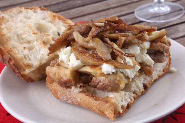 istock bread with fried mushrooms and cheese as vegan diet food 1302454875