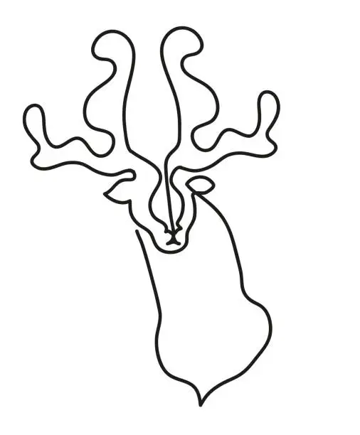 Vector illustration of One line drawing of fallow deer head.