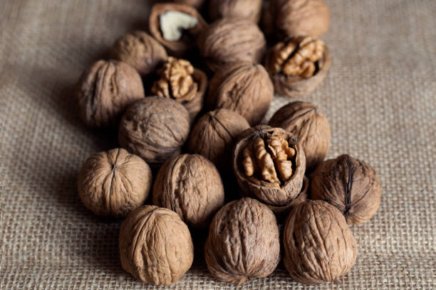 istock walnuts lie on the fabric burlap whole and chopped 1302458444