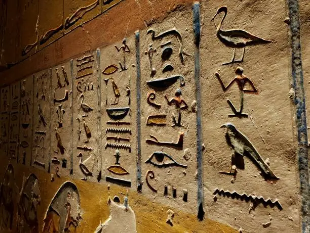 Ancient Egyptian carvings with perfect original coloring.