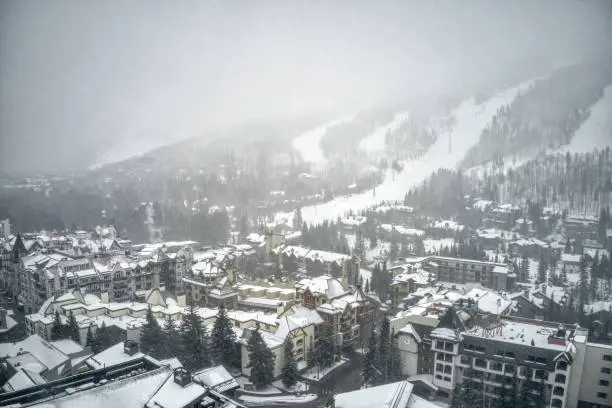 Photo of Aerial View of World Famous Vail, Colorado during an unexpected snowstorm