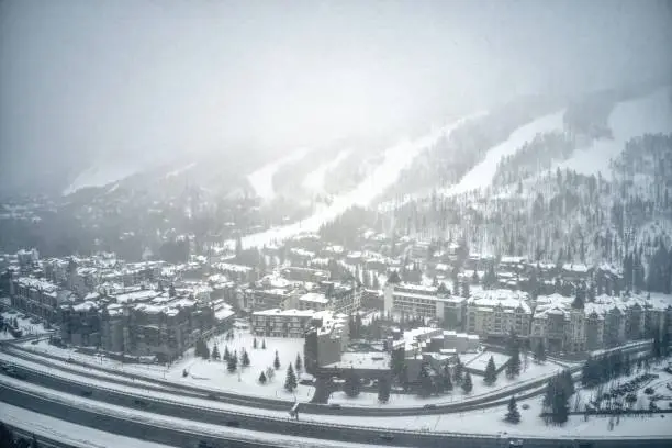 Photo of Aerial View of World Famous Vail, Colorado during an unexpected snowstorm