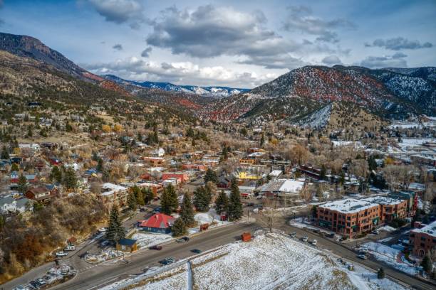 Aerial View of the Colorado Town of Basalt in Winter Aerial View of the Colorado Town of Basalt in Winter basalt photos stock pictures, royalty-free photos & images