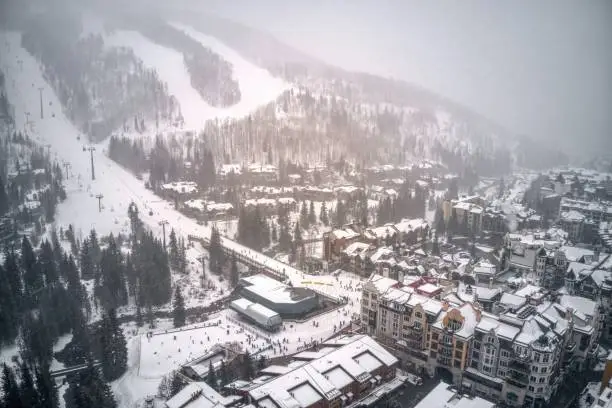 Photo of Aerial View of World Famous Vail, Colorado during an unexpected snowstorm