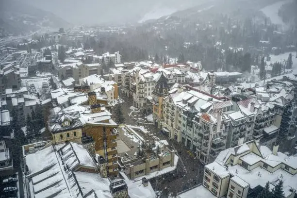 Photo of Aerial View of World Famous Vail, Colorado during an unexpected snowstorm