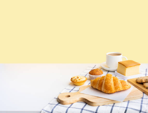 Set of breakfast food or bakery,cake on table kitchen with copy space background.cooking and eating