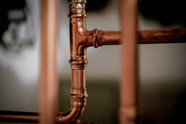 nueva tubería de cobre brillante - boiler natural gas heat equipment fotografías e imágenes de stock