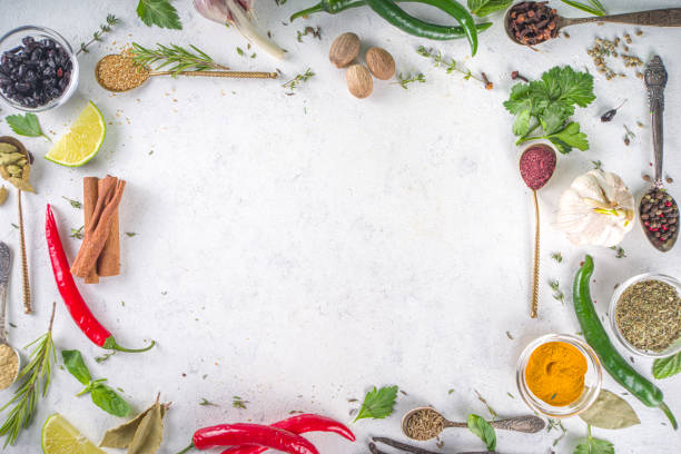 istock Fresh herbs, dried colorful spices 1302464264