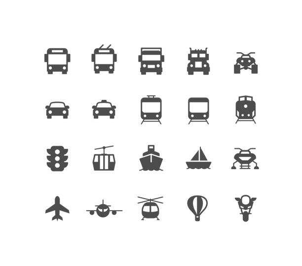 illustrazioni stock, clip art, cartoni animati e icone di tendenza di icone di trasporto piatte - automotive