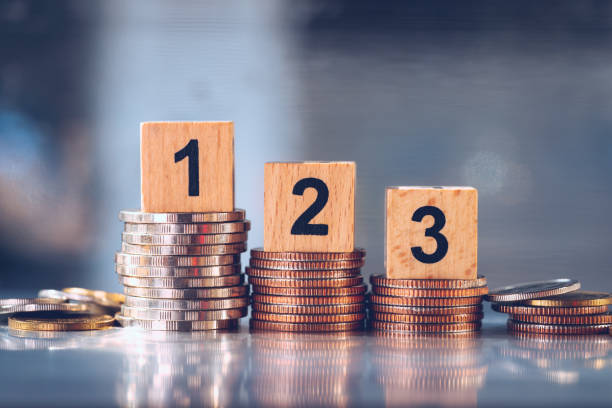 istock Wooden block number on stack coins 1302466641