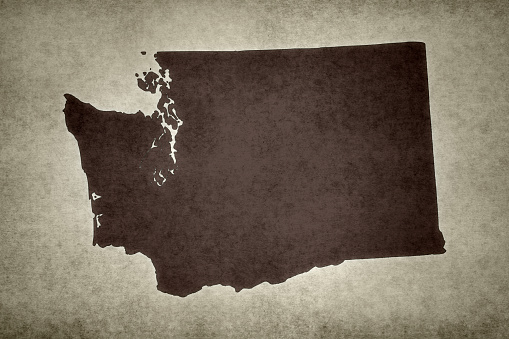Grunge map of the state of Washington (USA) printed on an old paper.\