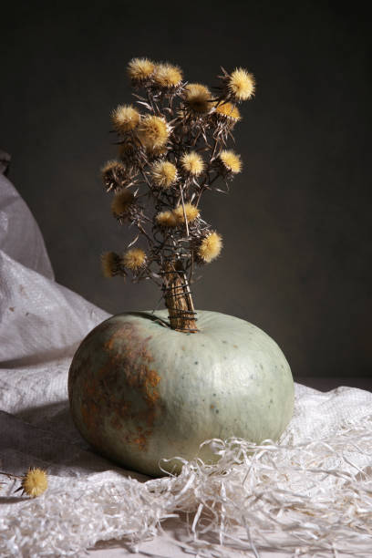 istock Still life with pumpkin and dried flowers. 1302471431