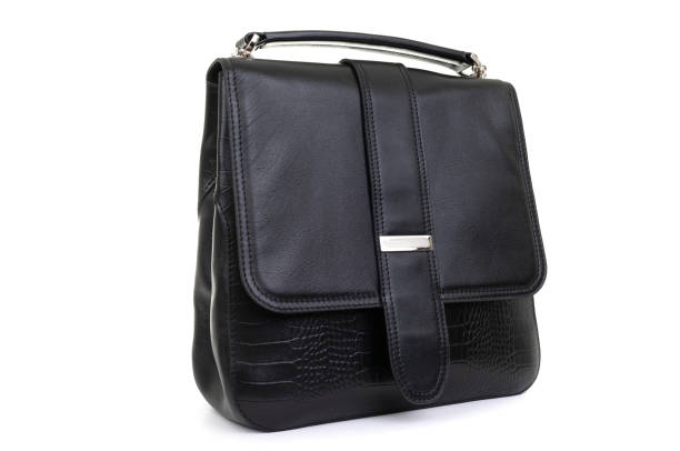 istock stylish leather black female backpack on a white background 1302472066