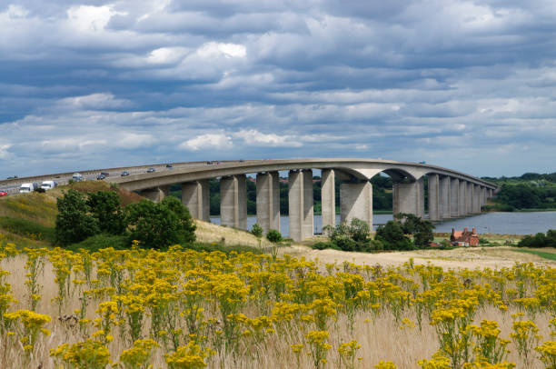 Orwell Bridge. Road A12 over river Orwell, Ipswich, Suffolk, UK.