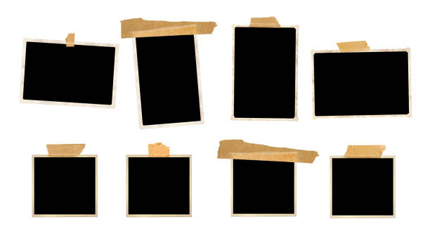Set of retro photo frames with adhesive tape