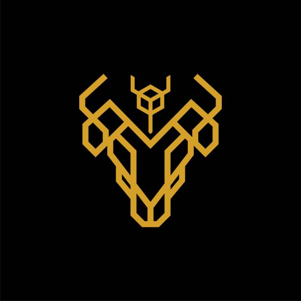 Futuristic Gold Colored Goat Glyphs Line Identity Symbol Download The Premium or Credit Packs for best value with any editable or scalable files pisces constellation tattoo stock illustrations