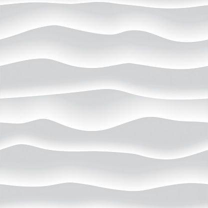Abstract seamless pattern with waves, mountains, dunes, 3d relief, curved lines. Light and shadow. Papercut abstract concept texture. Paper art. Black and white vector illustration. Good for cover, postcard, fabric, wallpaper, wrapping paper, etc.