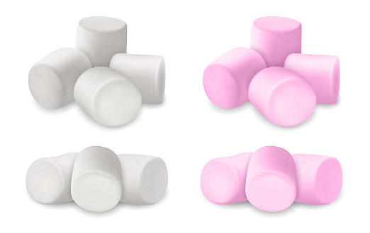 Realistic Detailed 3d Fluffy Marshmallows Set Sweet Food Dessert Concept. Vector illustration of Pink and White Marshmallow