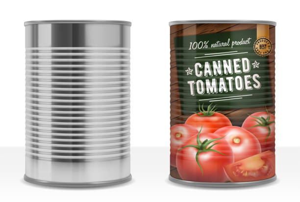 illustrations, cliparts, dessins animés et icônes de ensemble de purée de tomates en conserve 3d détaillé réaliste. vecteur - fer blanc