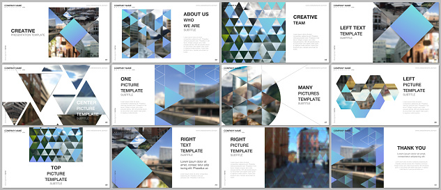 Presentation design vector templates, multipurpose template with triangles, triangular pattern for presentation slide, flyer, brochure cover design, infographic report. Background with place for photo